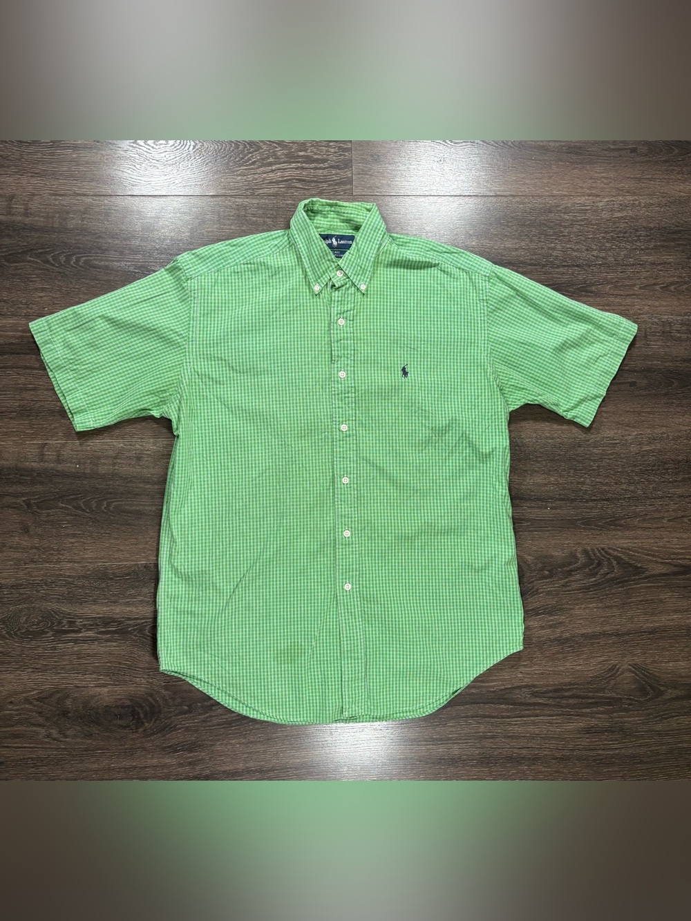 Ralph Lauren Blake Green Check Short-Sleeve Button-Down Shirt Size Medium